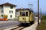 Der 1902 gebaute Be 2/4 46 hat sich im Mai 1980 auf den Weg von Areuse in das nur 830 m entfernte Winzerdorf Cortaillod gemacht