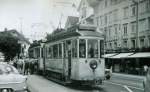 Strassenbahn Schwyz-Brunnen, Motorwagen 4 und 3 an der Endstation Brunnen, 6.August 1963.