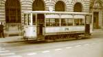 Strassenbahn Schwyz-Brunnen, Oktober 1963. Anhnger 12 am Postplatz Schwyz. 