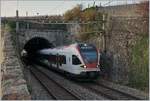 Das Ostportal des 136 Meter langen  Tour-de-Bertholod Tunnel mit dem nach Villeneuve fahrenden RABe 523 010.