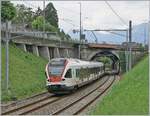 Der von Vallorbe kommende RER erreicht sein Ziel Villeneuve, von wo aus der Zug nach einigen Minuten als RER nach Allaman fahren wird. 

15. Juli 2020