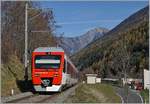 Der TMR Region Alps RABe 525 041 (UIC 94 85 7525 041-0 CH-RA) ist kurz nach Orsières auf der Fahrt nach Sembrancher.