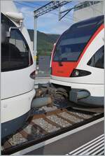 Ein dumpfes  Klick  und der Flirt von Vallorbe (rechts) ist mit dem Flirt vom Vallée de Joux (links) vereint. 

Le Day, den 15. August 2022