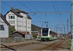 Der transN ABe 4/8 N° 9 verlässt La Sagne in Richtung La Chaux de Fonds.