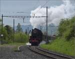 Rundfahrt vom Bodensee durchs Emmental mit 23 058 und Ae 4/7 11022.

In der Steigung zum ehemaligen Bahnof Baden Oberstadt bietet sich mit der spektakulre Durchfahrt von 23 058 ein geeigneter Einstieg in die Verfolgung des Sonderzuges. April 2023.