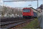 Die MOB HGem 2/2 2501 begleitet den MOB BDe 4/4 3004 auf seiner wohl letzten Rangierfahrt in Vevey.