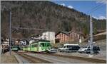 Kaum ist der Beh 4/8 in Le Sépey angekommen, verlässt der Regionalzug nach Aigle mit dem BDe 4/4 402 an der Spitze den kleinen Kopfbahnhof.

17. Feb. 2024