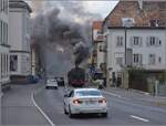 Eine etwas ungewöhnliche Verkehrsteilnehmerin in La Chaux-de-Fonds.