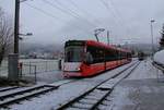 Kreuzung des Bernmobil Trams 763 mit dem RBS-Tram 86, Seidenberg bei Muri.