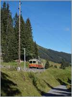 Ein BLM Be 4/4 auf der Fahrt von der Grütschalp nach Mürren kurz vor der Station Winteregg.