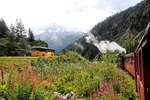 Dampfbahn Furka Bergstrecke: Wettrennen mit dem Susten-Postauto - der Bus war schneller.