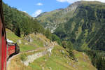 Aufstieg von Oberwald auf die Furka Bergstrecke, heute: Lok HG 3/4 Nr.