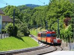 Appenzellerbahnen, Gais - Altstätten Stadt: Der dort eingesetzte Pendelzug Steuerwagen 117 - Triebwagen 17 - Velowagen 1001 in Altstätten Stadt. 10.Juni 2016. 