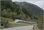 Unterwegs von der Fototelle in der Wattinger Kurve zum Bahnhof von Wassen, war ich einen Augenblick zu spät, um den nach Norden fahrenden SBB RABe 501  Giruno  zu fotografieren.