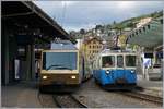 Markante Gesichter der MOB:  VIP  Panoramic-Steuerwagen (erste Bauart) und ABDe 8/8 in Montreux.