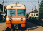 RBS/SZB: Eine Zugskreuzung aus vergangenen Zeiten auf der alten Station Schnbhl im Jahre 1984.