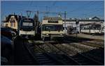 Der neue, noch teilweise unbeschriftete MVR ABeh 2/6 7506 und ein CEV MVR GTW Be 2/6 in Chernex.