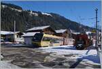 The MOB Bt 244 - Be 4/4 5004 - ABt 344 (->  Lenkerpendel ) in Matten im Simmental auf dem Weg nach Zweisimmen.