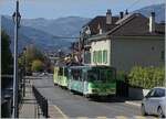 Ab Bevieux bis zum Bahnhof in Bex fährt die BVB erneut auf der Strasse, wobei es besonders im Ortskern von Bex ziemlich eng zugeht, der BDeh 4/4 81 ist Bt kurz nach der Haltestelle Bex Pont Neuf