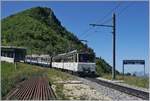 Der Rochers de Naye Bhe 4/8 305 und 304 bei der Wasserscheide von Rhone und Rhein oberhalb von Jaman.