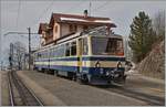 Der Rochers de Naye Beh 4/8 als Schlerzug nach Haut de Caux (und somit ohne Vorstellwagen) in Caux.