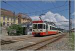 Der BDe 4/4 N° 8 auf dem Weg nach La Chaux-de Fonds beim Halt in La Sagne.