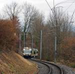 Der Be 2/6 - 7001 (Stadler Elektrischer Niederflur-Doppelgelenk-Leichttriebwagen Typ GTW 2/6) der MVR (Transports Montreux–Vevey–Riviera) ex CEV (Chemins de fer lectriques Veveysans)