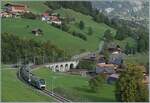 Der BLS MIKA RABe 528 110 ist bei Garstatt auf dem Weg von Zweisimmen nach Bern.