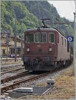 Geschoben wird der Autotunnel Zug von der BLS Re 4/4 195.