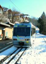 Unser talwrts fahrender Zug kreuzt in Les Chevalleres den bergwrts streben Beh 2/4 N 72 am 22.