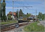 Die MOB GDe 4/4 6003 mit ihrem MOPB GoldenPass Panoramic bei der Durchfahrt in Fontanivent.