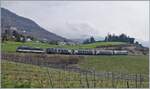 Bei Planchamp ist eine MOB Ge 4/4 Serie 8000 mit einem GoldenPass Express auf der Fahrt von Montreux nach Interlaken Ost.