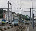 Der - meiner Meinung nach - im einem sehr gefälligen Werbekleidung gehaltene neue TPC ASD ABe 4/8 473 erreicht von Les Diablerest kommend sein Ziel Aigle.