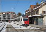 Ein TPF Regionalzug wartet in Chatel St-Denis auf die Weiterfahrt nach Montbovon.