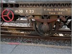 Detail des MOB Kranwagens X 23 mit einem SBB Achslager.