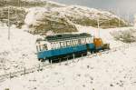 ARB: BDhe 2/3 6 (1911) noch im blauen Kleid mit Schneepflug zwischen Rigi Kulm und Rigi Staffel im November 1985.