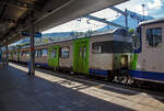 Der BLS Einheitswagen III (EW III) AD 50 85 81-34 005-8 CH-BLS ein erste Klasse Abteilwagen mit Gepäck- und Dienstabteil (als Endwagen) am 8 September 2021 im Bahnhof Spiez, eingereiht in einen