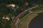 371 201-5 und 371 004-3 ziehen den Eurocity 173 nach Villach durch K�nigstein (S�chsische Schweiz) am 20.08.10