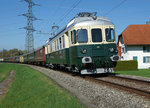 EBT: BDe 4/4 I 201 (ehemals SOB) des Vereins Pendelzug Mirage Zell vor einem Sonderzug bei Lyss am 10.