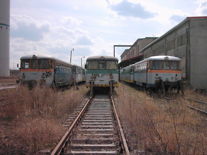 Verschiedene MAN-Schienenbusse abgestellt bei ARCO in Karsdorf; April 2006 (Foto: Martin Straubel) 