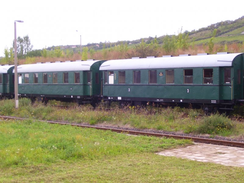 Wagenpark der TG 50 3708-0 e.V. Halberstadt, in einem abgestellten Winzerfest Sonderzug aus Halberstadt, im Bf Karsdorf; 08.09.2007