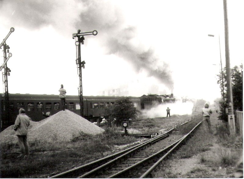 Zahlreiche Besucher kamen am 01.10.1989, dem 100. Geburtstag der Unstrutbahn, zum Lauchaer Bahnhof und beobachteten den Sonderzug auf der Fahrt von Naumburg Hbf nach Artern. (Foto: Dieter Thomas)